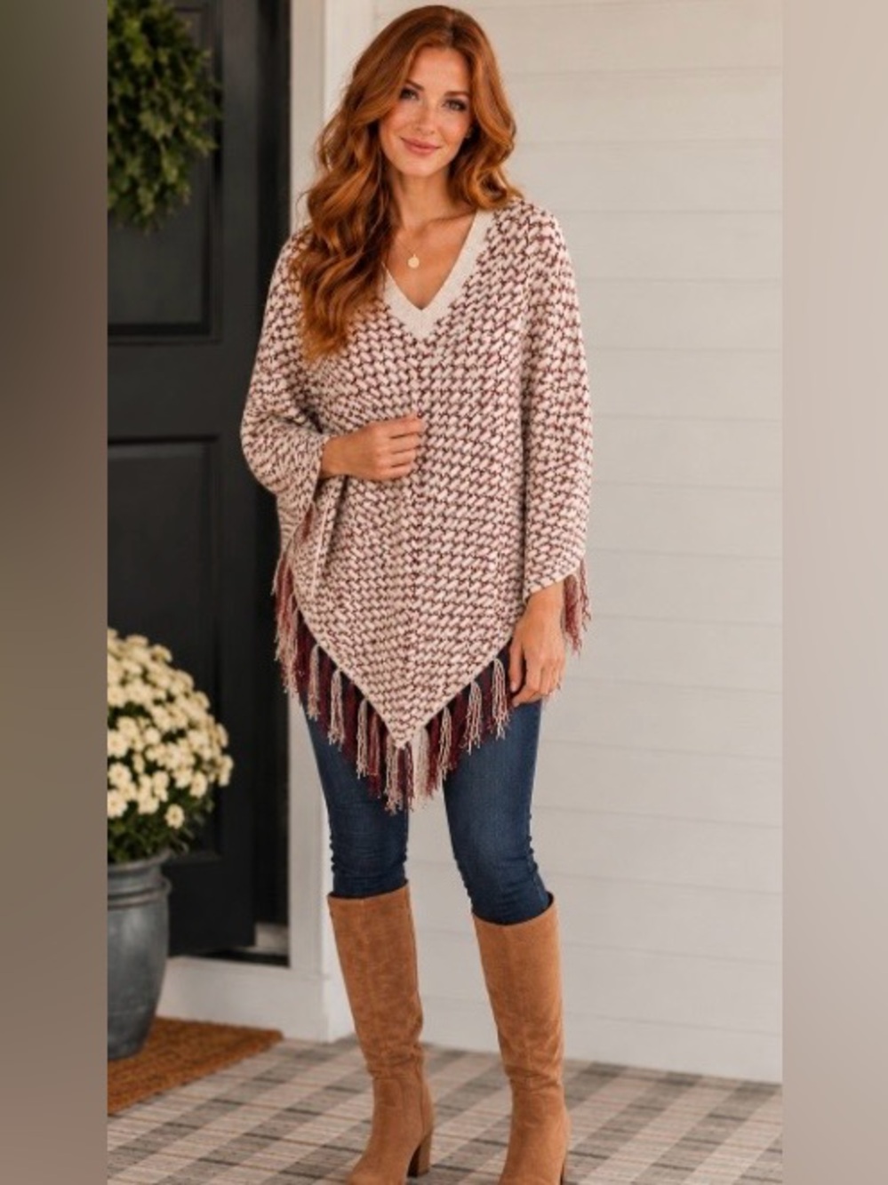 Cozy Knit Fringe Poncho